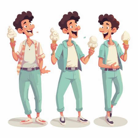 Young man with ice cream. Vector illustration in flat cartoon style.のイラスト素材