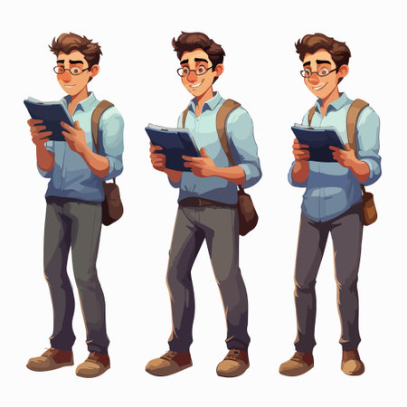 Handsome young man with backpack and notebook. Vector illustration in cartoon styleのイラスト素材