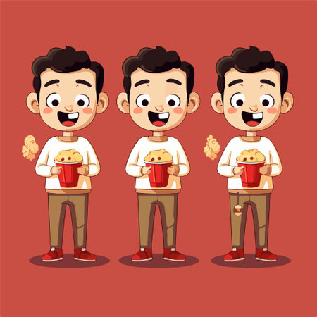 Cute cartoon man with popcorn. Vector illustration. Flat design.のイラスト素材