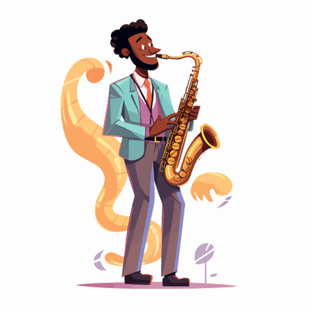 African american jazz musician playing saxophone. Vector flat cartoon illustrationのイラスト素材