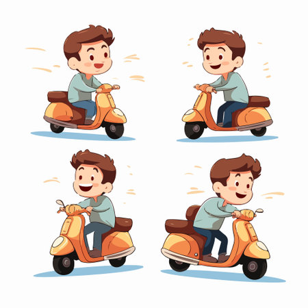 Set of cute boys on scooter. Vector illustration in cartoon styleのイラスト素材
