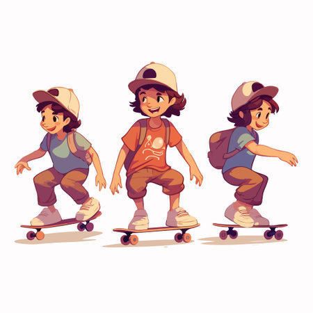 Cartoon children skateboarding. Vector illustration isolated on white background.のイラスト素材