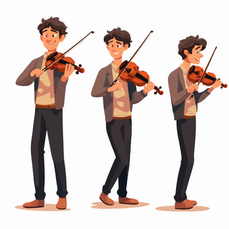 Young man playing violin. Vector illustration in cartoon style isolated on white background.のイラスト素材