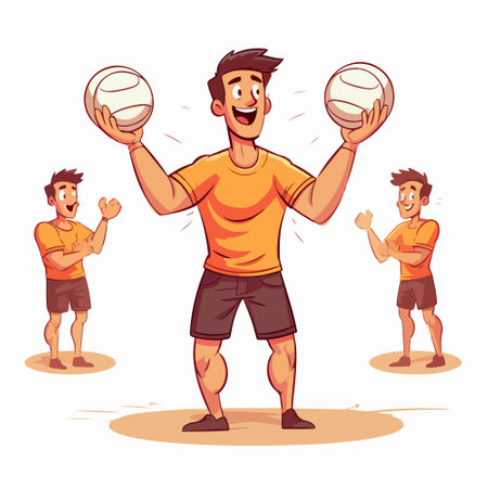 Man playing volleyball. Cartoon vector illustration of man playing volleyball isolated on white backgroundのイラスト素材