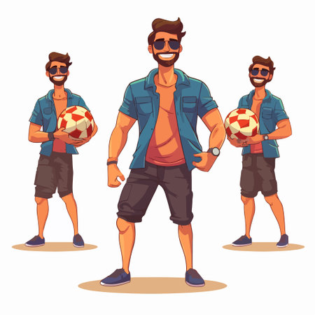 Handsome man with soccer ball. Vector illustration in cartoon styleのイラスト素材