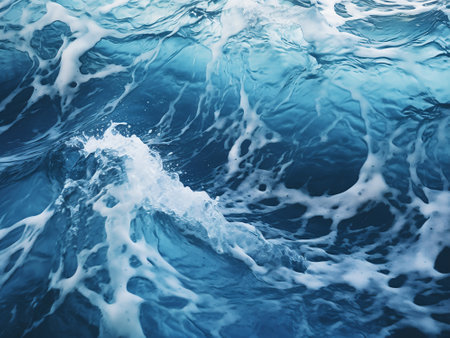 Blue water surface with waves and foam. Abstract background. Toned.の写真素材