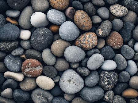 Colorful pebbles background. Pile of round stones.の写真素材