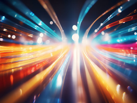 abstract background of fast moving cars with blur light trails on the road