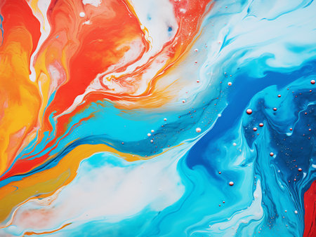 abstract background of acrylic paint in blue, orange and yellow colorsの写真素材