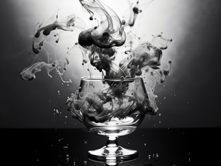Splash in a glass of water. Black and white photo.の写真素材