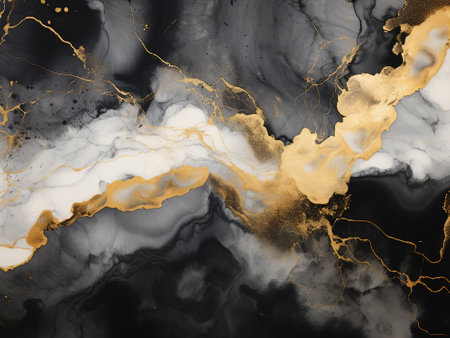 Marble abstract acrylic background. Marbling artwork texture. Agate ripple pattern. gold powder.の写真素材