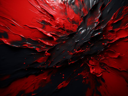 red and black paint splashes on a black background. 3d renderingの写真素材