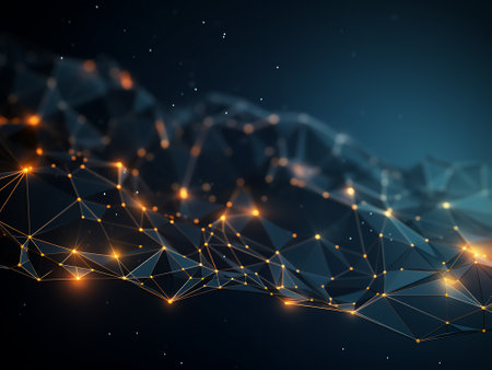 Abstract polygonal space low poly dark background with connecting dots and lines. Connection structure. Vector illustrationの写真素材