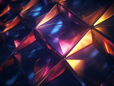 3d rendering of abstract geometric composition with glowing cubes in empty spaceの写真素材