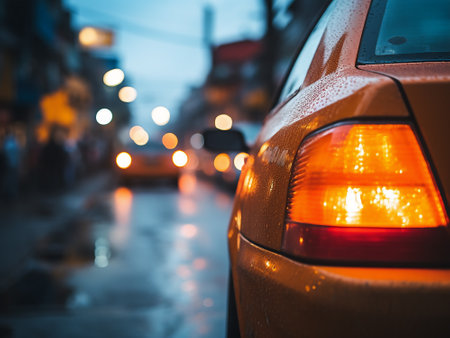 Car on the road in the evening. Blurred background, bokeh.の写真素材