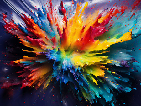 Colorful paint splashes on black background. Abstract colorful background.