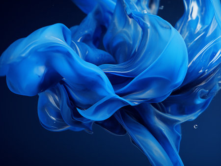 abstract blue background with smooth wavy silk or satin textureの写真素材