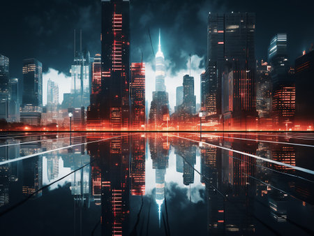 New York City skyline at night. Double exposure. 3D Renderingの写真素材