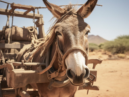 Donkey in the Sahara desert, Morocco. Toned image.の写真素材