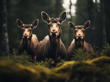 European Moose (Wapiti) in the forest during the summer.の写真素材