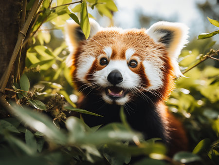 Red panda (Ailurus fulgens) in the forestの写真素材