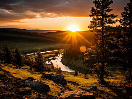 Beautiful sunset over the Grand Canyon of the Yellowstone in Wyoming.