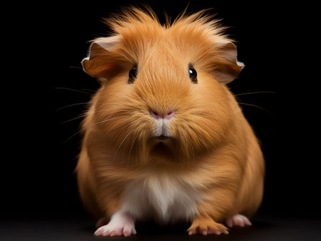 Portrait of Cute Red Guinea Pig, isolated on black backgroundの写真素材
