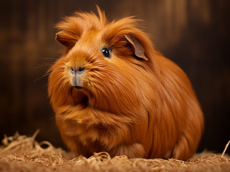 Portrait of a red guinea pig on a wooden background.