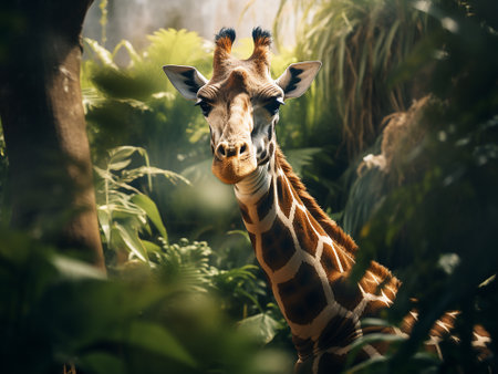 Giraffe in the zoo. Beautiful animal in the nature.の写真素材