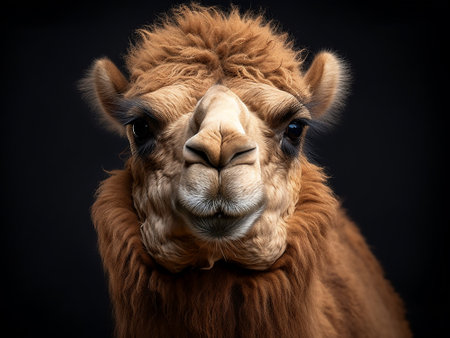 Portrait of a camel on a black background. Studio shot.の写真素材