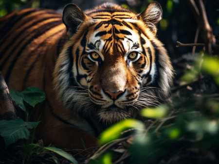 Close up of a tiger in the jungle of Borneo.の写真素材