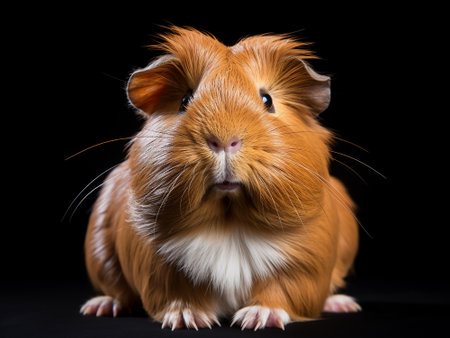 Portrait of a red guinea pig on a black background.の写真素材