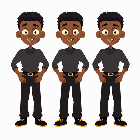 African American boy with hands on hips. Vector illustration isolated on white background.のイラスト素材