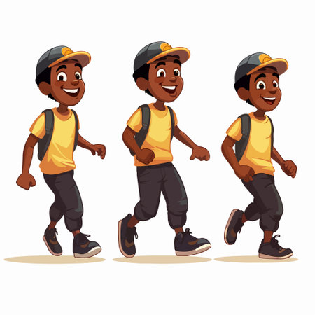 Cute African American boy running. Vector illustration isolated on white background.のイラスト素材
