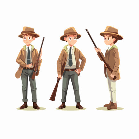 Wild West hunter cartoon character vector Illustration isolated on a white background.のイラスト素材