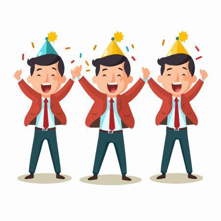 Happy Businessman Celebrating His Success. Vector Cartoon Character Illustrationのイラスト素材
