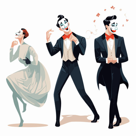 Man and woman in costumes of vampire and mime. Vector illustration.のイラスト素材
