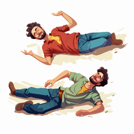 Handsome young man lying on the floor. Vector illustration.のイラスト素材