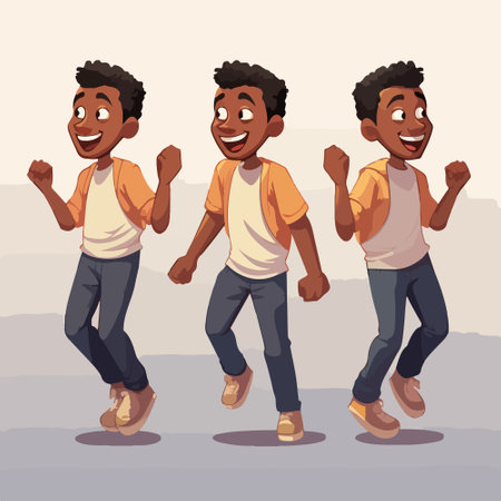 Happy african american boys running and jumping. Vector cartoon illustrationのイラスト素材