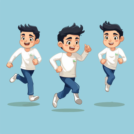 Vector illustration of a cartoon boy running and jumping. Vector illustration.のイラスト素材