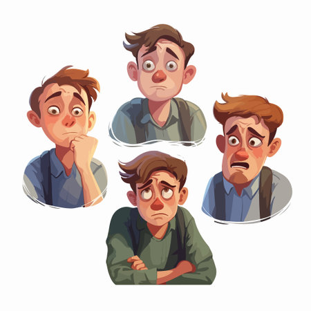 Emotions of a young man. Vector illustration in cartoon style.のイラスト素材