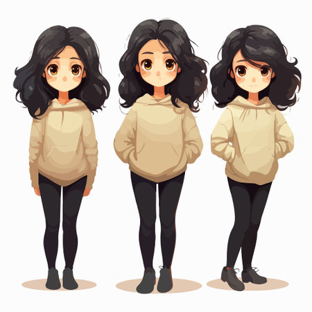 Vector illustration of a beautiful girl with long hair in a hoodieのイラスト素材