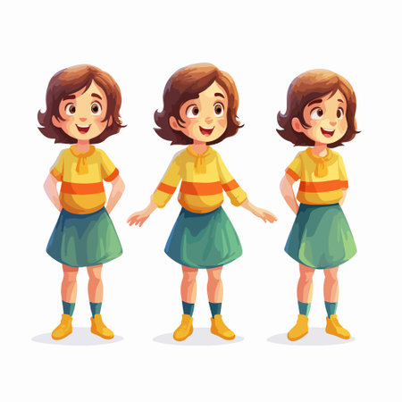 Cute little girl cartoon character vector Illustration on a white backgroundのイラスト素材
