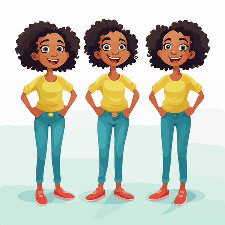 Cute african american girl in casual clothes. Vector illustration