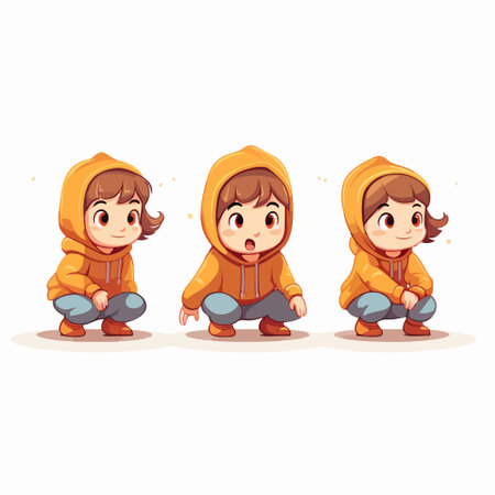 Cute little boy and girl in warm clothes. Vector illustration.のイラスト素材
