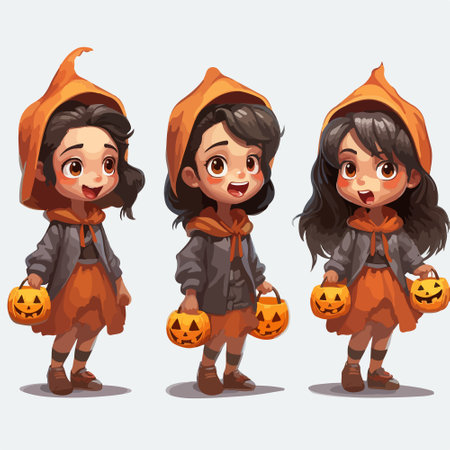 Cute little girl in halloween costume. Vector illustration.のイラスト素材