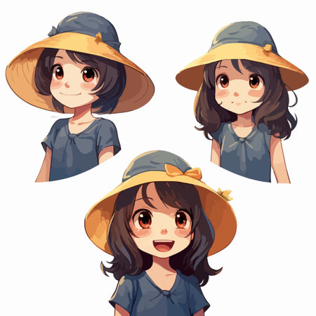Illustration of a Cute Little Asian Girl Wearing a Hatのイラスト素材