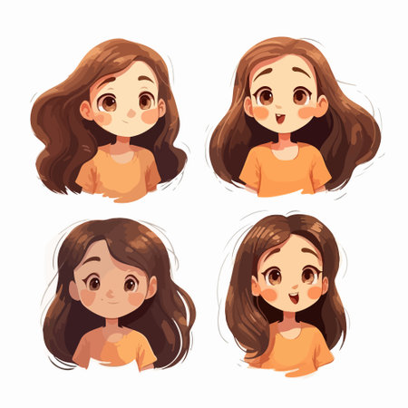 Set of cute cartoon girl with different hair styles. Vector illustration.のイラスト素材