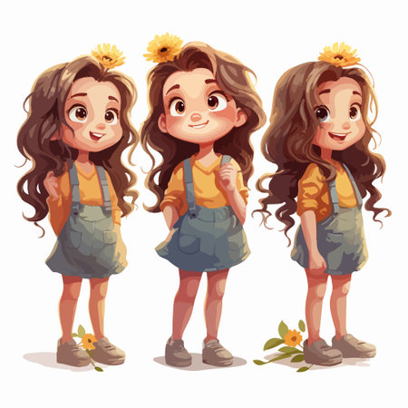 Cute little girls with flowers in their hair. Vector illustration.のイラスト素材