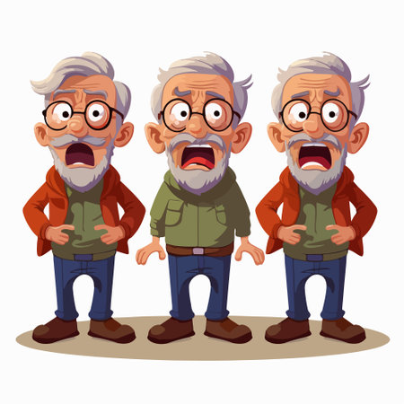 Old man cartoon character. Vector illustration of old man with different emotionsのイラスト素材